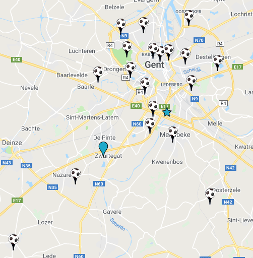 alle sporthallen op een kaart